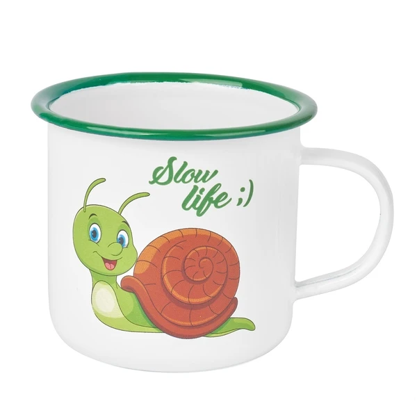 TAD-KUBEK EMAL. BIAŁY ZDOB. 9CM 500ML *ŚLIMAK*