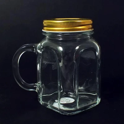 Kubek szklany 450 ml z rączką i zakrętką
