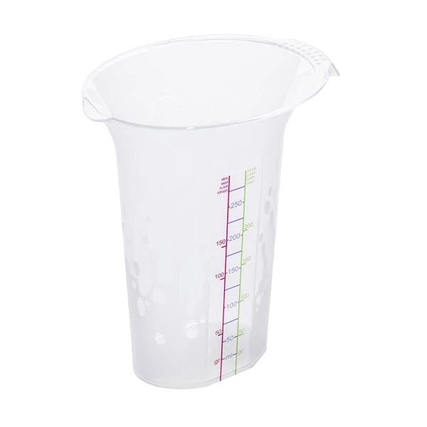 POJEMNIK PLASTIKOWY Z MIARKĄ 250 ML DZBANEK Z LEJKIEM I UCHWYTEM
