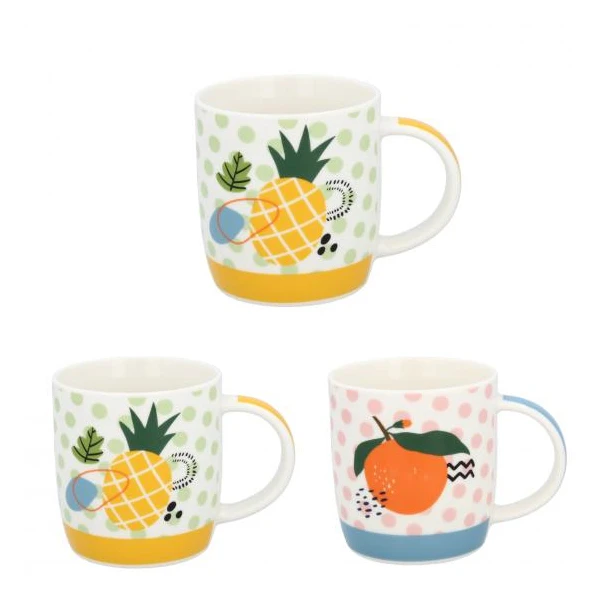 KUBEK DO KAWY HERBATY PORCELANOWY ANANAS/POMARAŃCZA 365ml