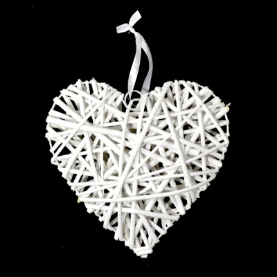 Dekoracja wiklinowa serce białe 25 × 25 cm