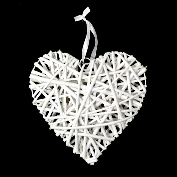 Dekoracja wiklinowa serce białe 25 × 25 cm