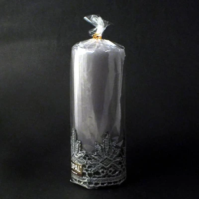 Świeca pieńkowa ADPAL 20 x 7 cm lakier koronka stalowe magnolie