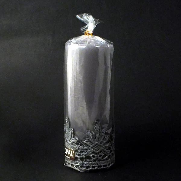 Świeca pieńkowa ADPAL 20 x 7 cm lakier koronka stalowe magnolie