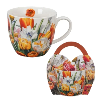 DUO-KUBEK W KOSZYCZKU 460ML *TULIPANY*