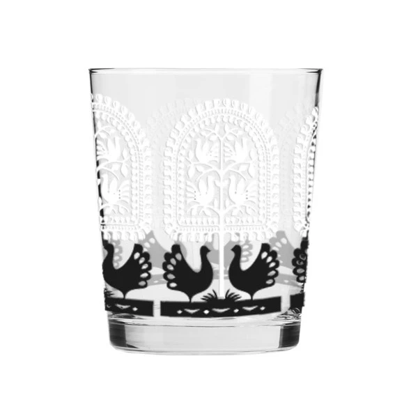 KR-KOMPLET 6 SZKLANEK 250ML *FOLK BIAŁ-CZARNY* 9470