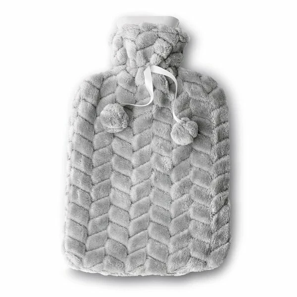 TAD-TERMOFOR+POKROWIEC PLUSZ Z POMPONAMI SZARY 1,5L 33X18,5CM