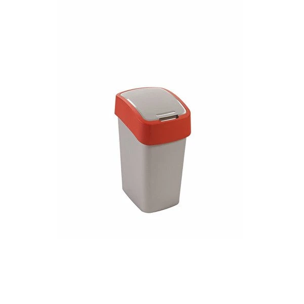 Kosz na śmieci Curver Flip Bin 10 l srebrny/czerwona pokrywa
