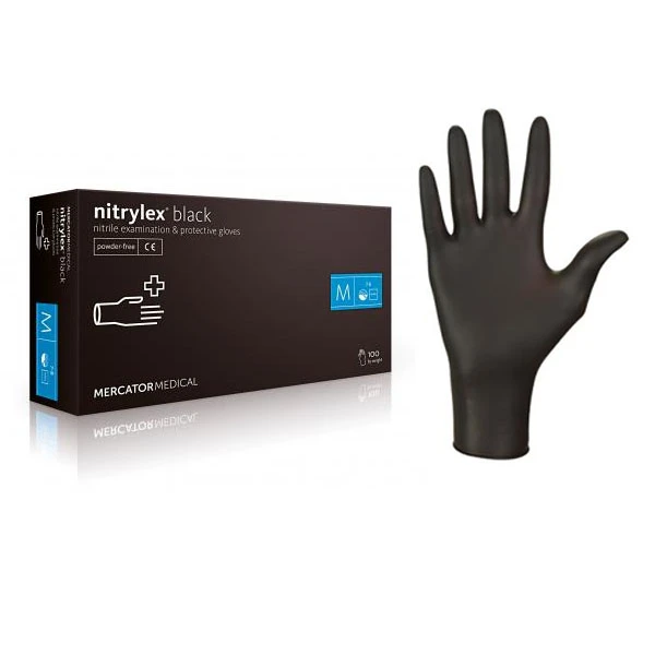 AT-RĘKAWICZKI NITRYLOWE *M* CZARNE /100/