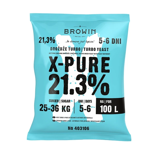 DROŻDŻE GORZELNICZE TURBO X-PURE 21,3% 360G 48h 100L BROWIN