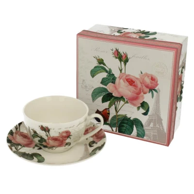 DUO-FILIŻANKA+SPODEK 250ML *PINK ROSE*