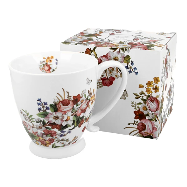 DUO-KUBEK NA STOPCE  *VINTAGE FLOWERS-WHITE*