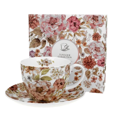 DUO-FILIŻANKA JUMBO 470ML + SPODEK *PASTEL FLOWERS*