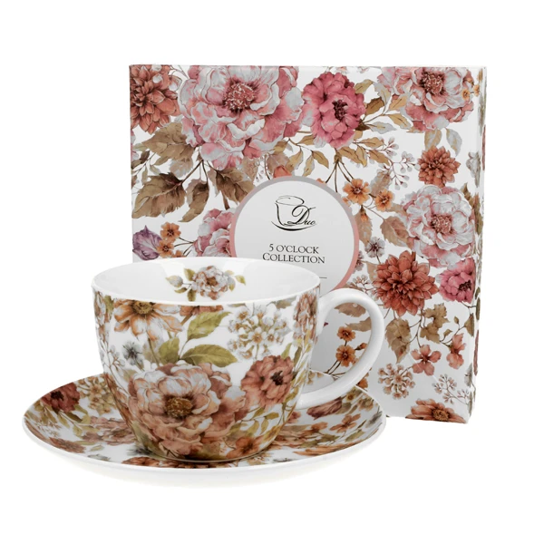 DUO-FILIŻANKA JUMBO 470ML + SPODEK *PASTEL FLOWERS*