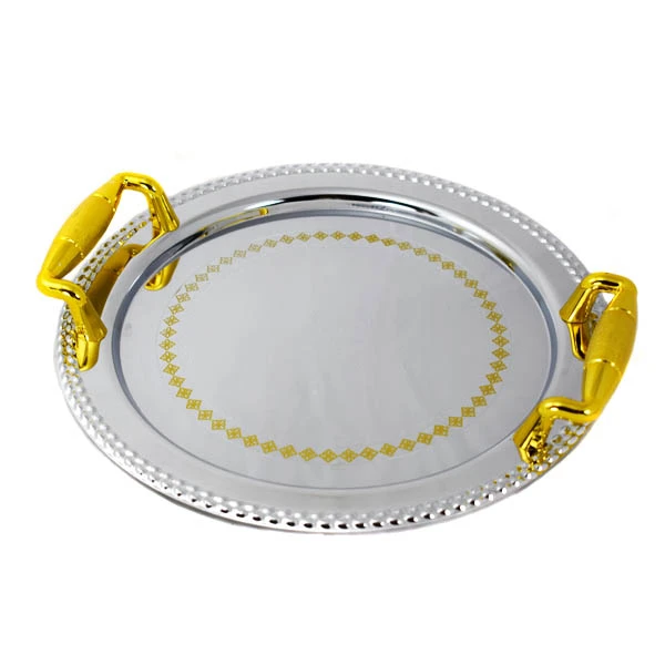 SZ-TACA NIERDZEWNA DEKOROWANA FI34CM Z UCHWYTAMI S180004B