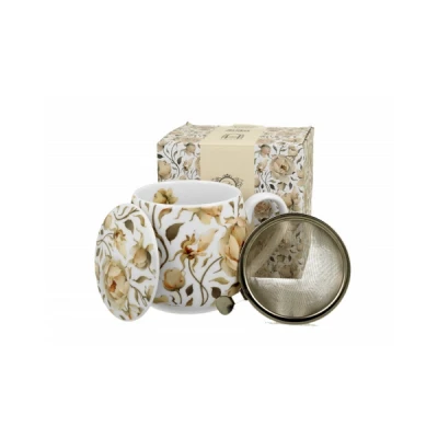 DUO-KUBEK BARYŁKA Z ZAPARZACZEM *ENGLISH ROSES WHITE*