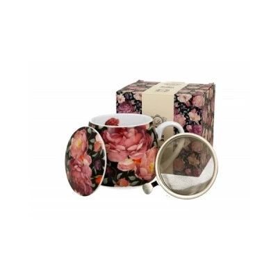 DUO-KUBEK BARYŁKA Z ZAPARZACZEM *SPRING ROSES BLACK*