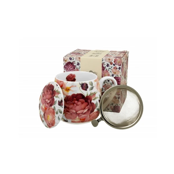 DUO-KUBEK BARYŁKA Z ZAPARZACZEM *SPRING ROSES WHITE*