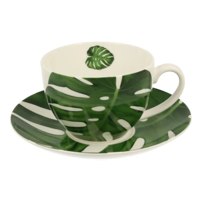 DUO-FILIŻANKA ZE SPODKIEM 280ML *MONSTERA*