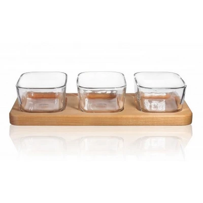 GLASMARK-SALATERKA 3-DZIELNA DREWNO/SZKŁO 33,8CM