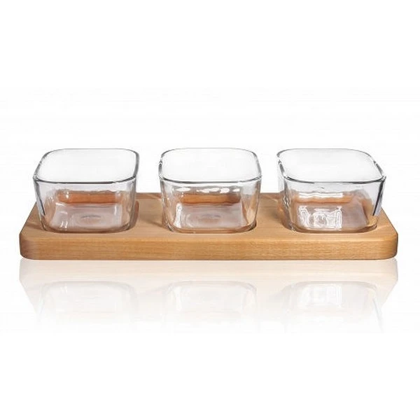 GLASMARK-SALATERKA 3-DZIELNA DREWNO/SZKŁO 33,8CM