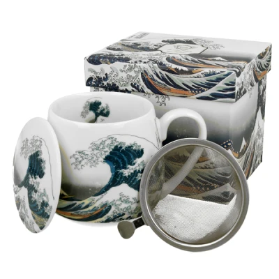 DUO-KUBEK Z ZAPARZACZEM BARYŁKA 430ML  *K. HOKUSAI-THE GREAT WAVE*