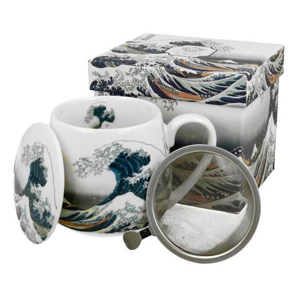 DUO-KUBEK Z ZAPARZACZEM BARYŁKA 430ML  *K. HOKUSAI-THE GREAT WAVE*