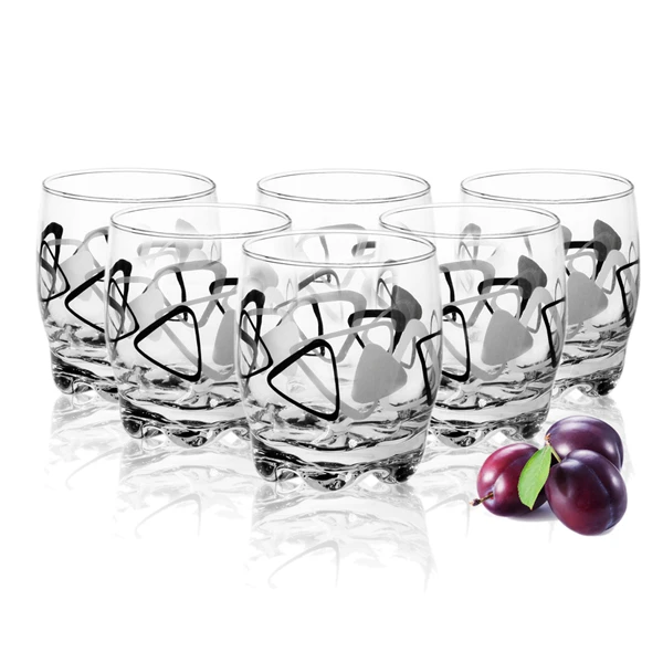 SZKLANKI 250 ML ZESTAW 6 SZT CZARNO SZARE Z MOTYWEM TRÓJKĄTÓW