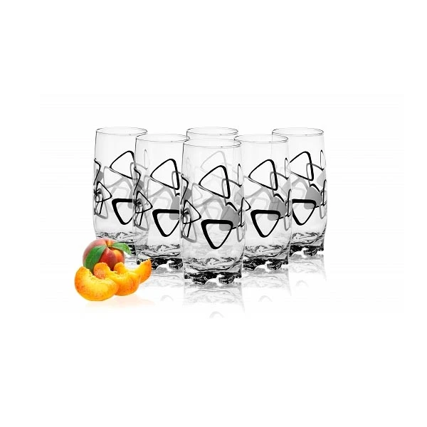 SZKLANE SZKLANKI 350ML ZESTAW 6 SZTUK WZÓR CZARNO SZARE TRÓJKĄTY MODERN