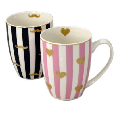 Kubek porcelanowy Duo 0,36 l Wąsy i małe serduszka