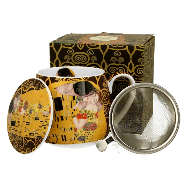 DUO-KUBEK Z ZAPARZACZEM BARYŁKA 430ML *THE KISS BROWN* G.KLIMT