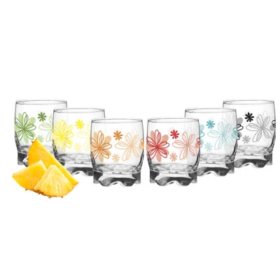KOMPLET 6 SZKLANEK 250 ML WZÓR KWIATY SZKŁO OZDOBNE DO NAPOJÓW