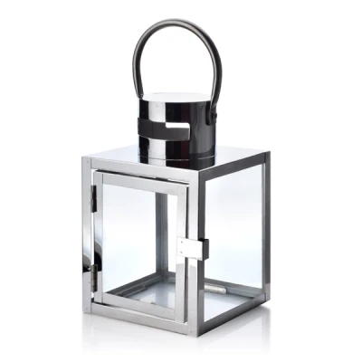 Latarnia metalowa Mondex Leone Silver 12 × 12 × 25 cm