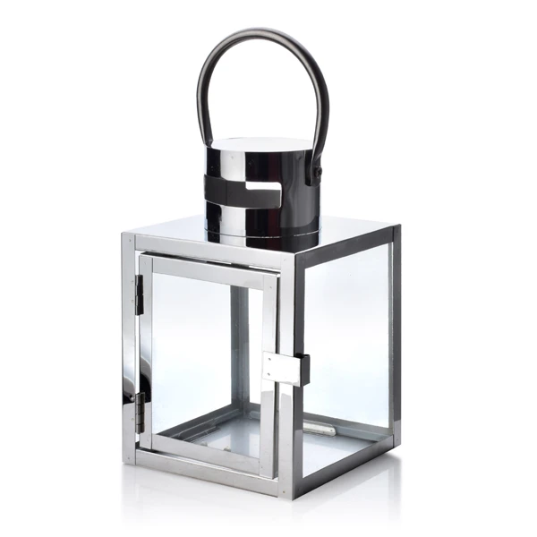 Latarnia metalowa Mondex Leone Silver 12 × 12 × 25 cm