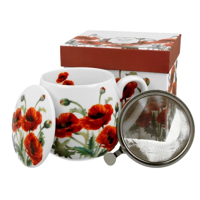 DUO-KUBEK Z ZAPARZACZEM BARYŁKA 430ML  *CLASSIC POPPIES*