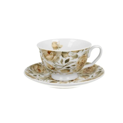 FILIŻANKA ZE SPODKIEM Duo English Roses White porcelana 250 ml