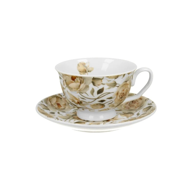 FILIŻANKA ZE SPODKIEM Duo English Roses White porcelana 250 ml