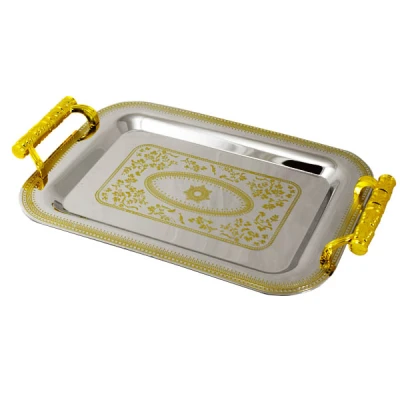SZ-TACA NIERDZEWNA DEKOROWANA 56X35CM Z UCHWYTAMI S180006