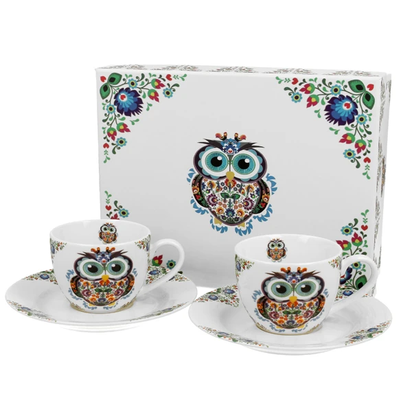 DUO-KOMPLET FILIŻANEK 2+2 ZE SPODKAMI 90ML *SOWA ETNO*