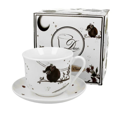 DUO-FILIŻANKA JUMBO 400ML ZE SPODKIEM *CHARMING OWLS