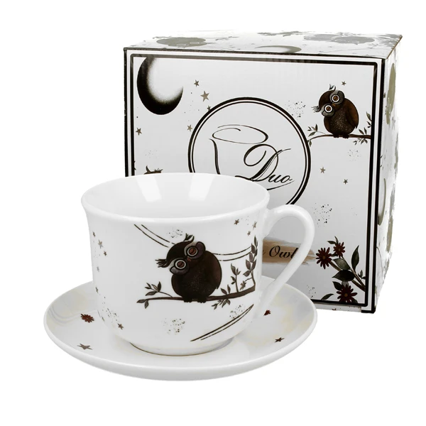 DUO-FILIŻANKA JUMBO 400ML ZE SPODKIEM *CHARMING OWLS