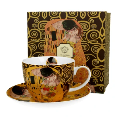 DUO-FILIŻANKA ZE SPODKIEM JUMBO 470ML *THE KISS BROWN* G.KLIMT