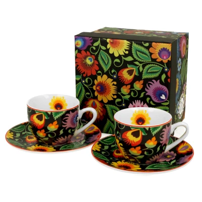 DUO-KOMPLET FILIŻANEK 2+2 ZE SPODKAMI 90ML *ETHNIC*