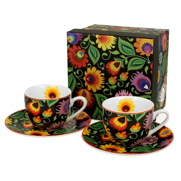 DUO-KOMPLET FILIŻANEK 2+2 ZE SPODKAMI 90ML *ETHNIC*