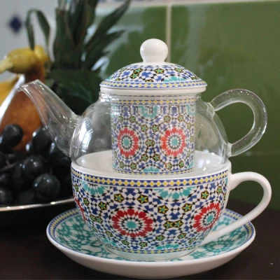 DUO-SZKLANY DZBANEK Z PORCELANOWĄ FILIŻANKĄ *MAROCO C*