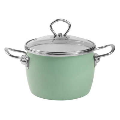 GARNEK EMALIOWANY OKUWANY 16CM 2,3L ZESTAW Z POKRYWKĄ ZIELONY GAZ INDUKCJA