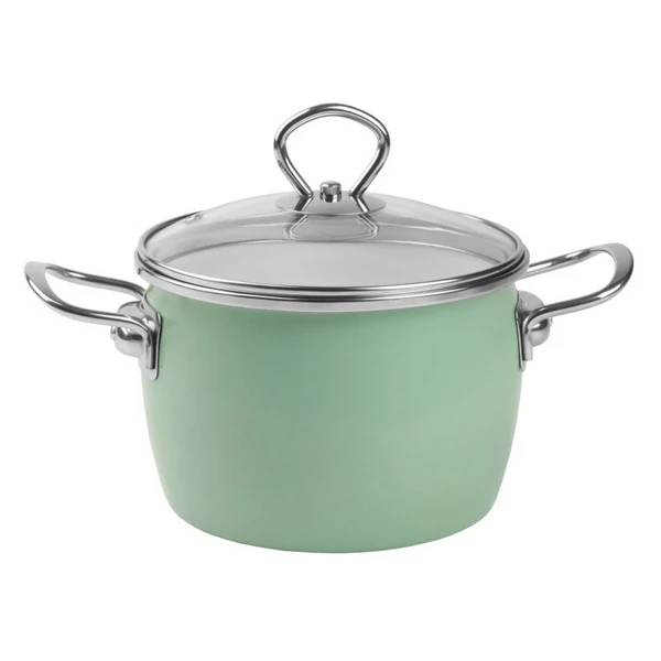 GARNEK EMALIOWANY OKUWANY 16CM 2,3L ZESTAW Z POKRYWKĄ ZIELONY GAZ INDUKCJA