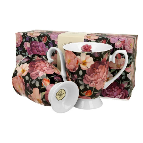 Kubki porcelanowe DUO Spring Roses Black 0,3 l