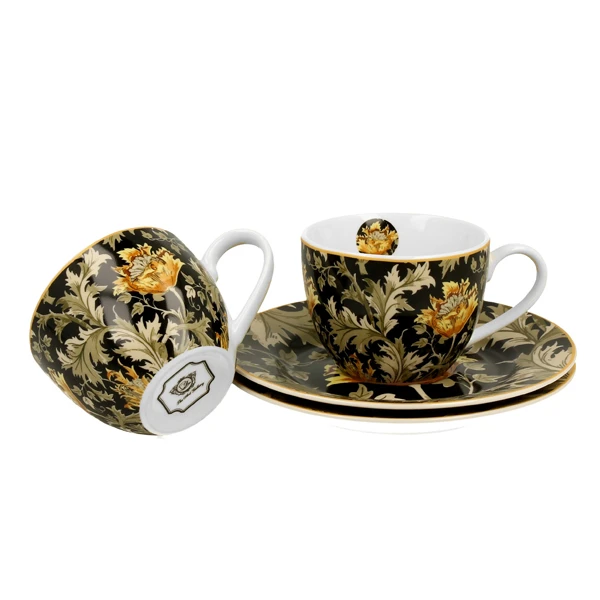 DUO-KOMPLET FILIŻANEK 2+2 ZE SPODKAMI *WILLIAM MORRIS-CHRYSANTHEMUM*