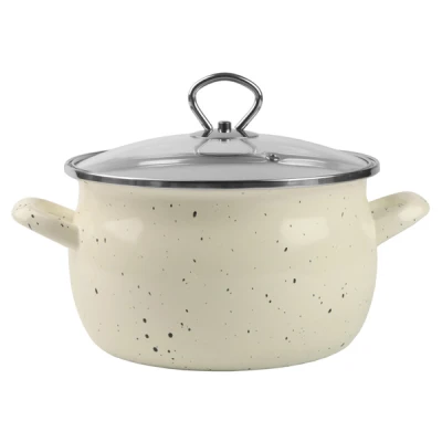 GARNEK EMALIOWANY OKUWANY TRADYCYJNY 22cm 5,5L Z POKRYWKĄ KREMOWY
